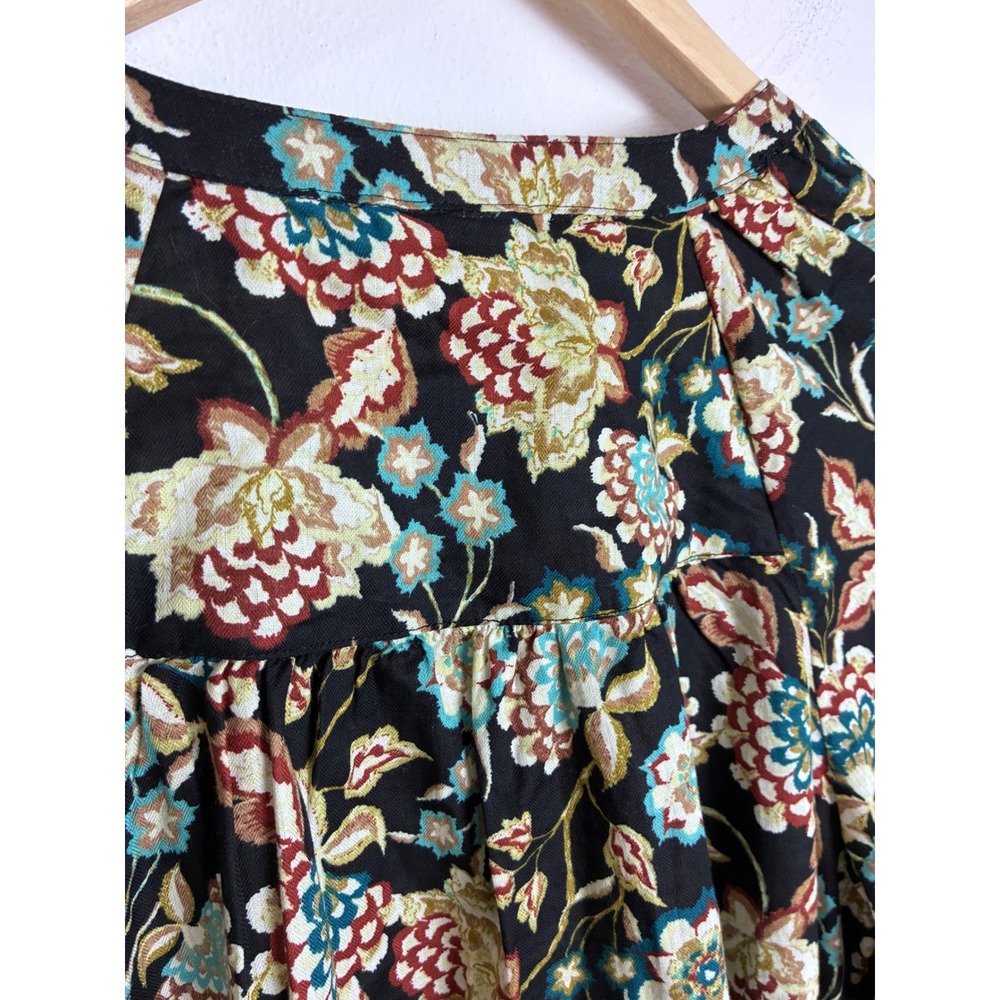 A.N.A. Black Teal Floral Boho Peasant Blouse Top L Cotton - Picture 8 of 10